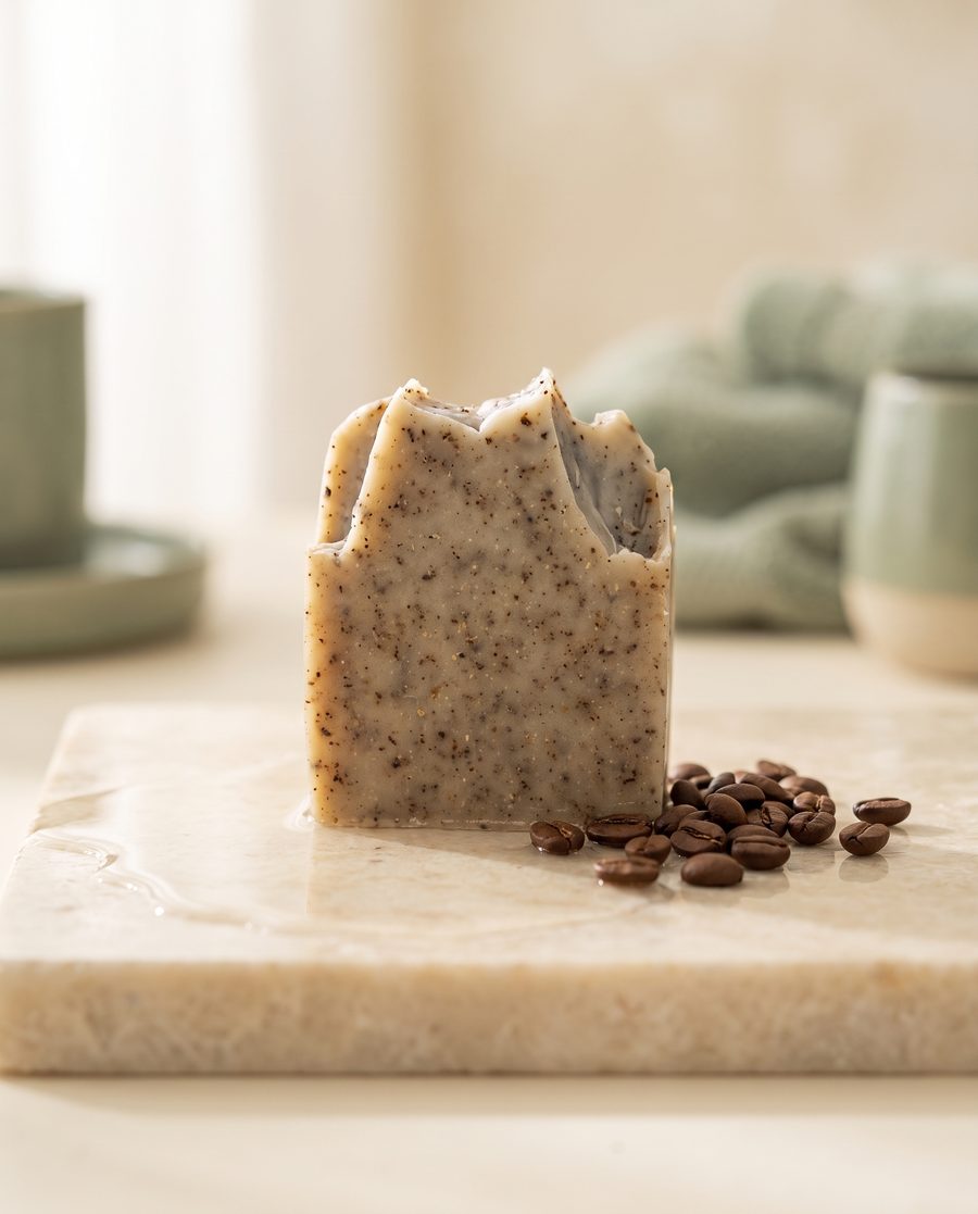 Kitchen Hands coffee soap bar with whole coffee beans