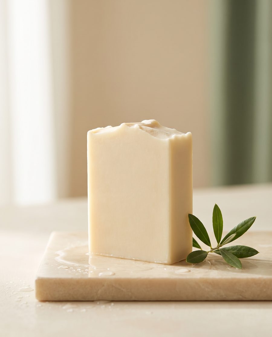 Olea pure olive oil soap bar with an olive branch