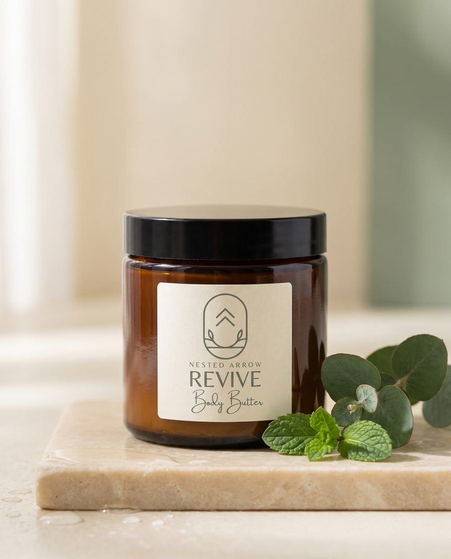 Revive body butter jar with eucalyptus and mint